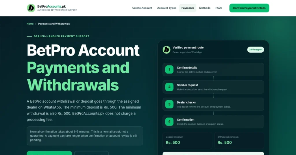 BetPro minimum deposit in Pakistan