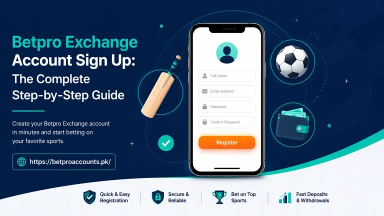 Betpro Exchange account sign up guide — mobile registration screen with cricket and football icons
